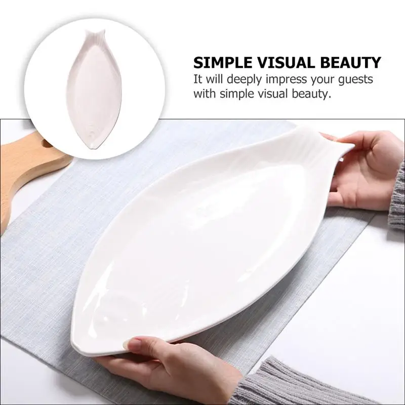 

1Pc Pure White Oval Fish Plate Steamed Fish Dish Household Dish for Kitchen