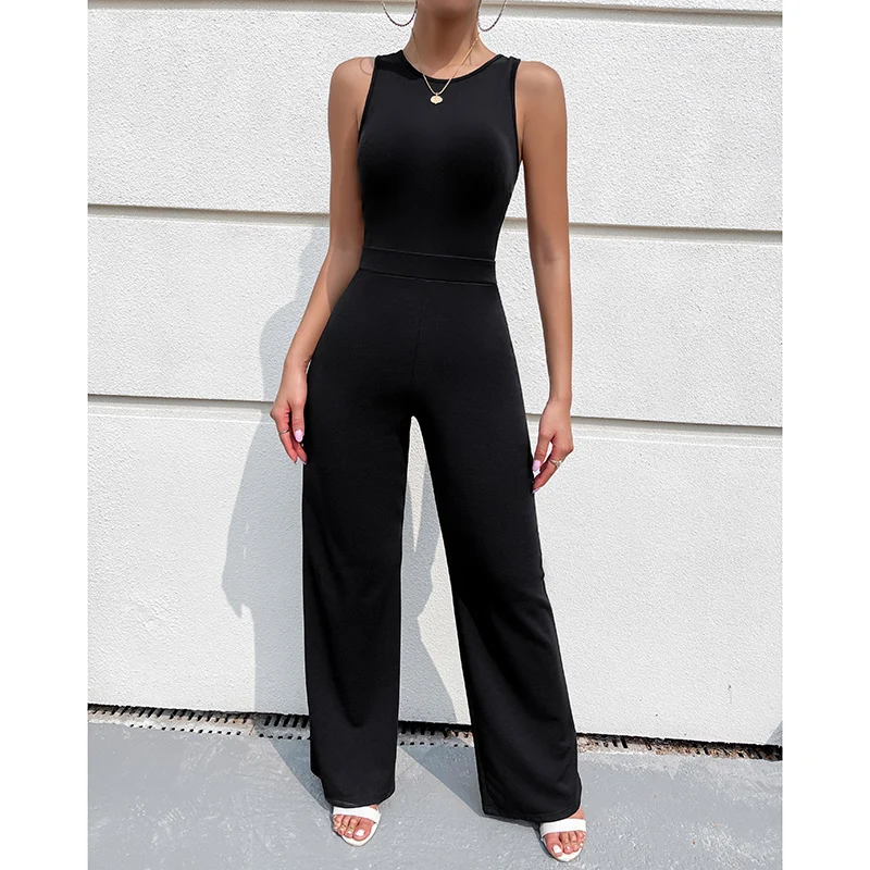 2022 Summer Sleeveless Bodycon Long Jumpsuits Women Elegant Casual Wide Leg Pants High Waist Rompers Streetwear Overalls