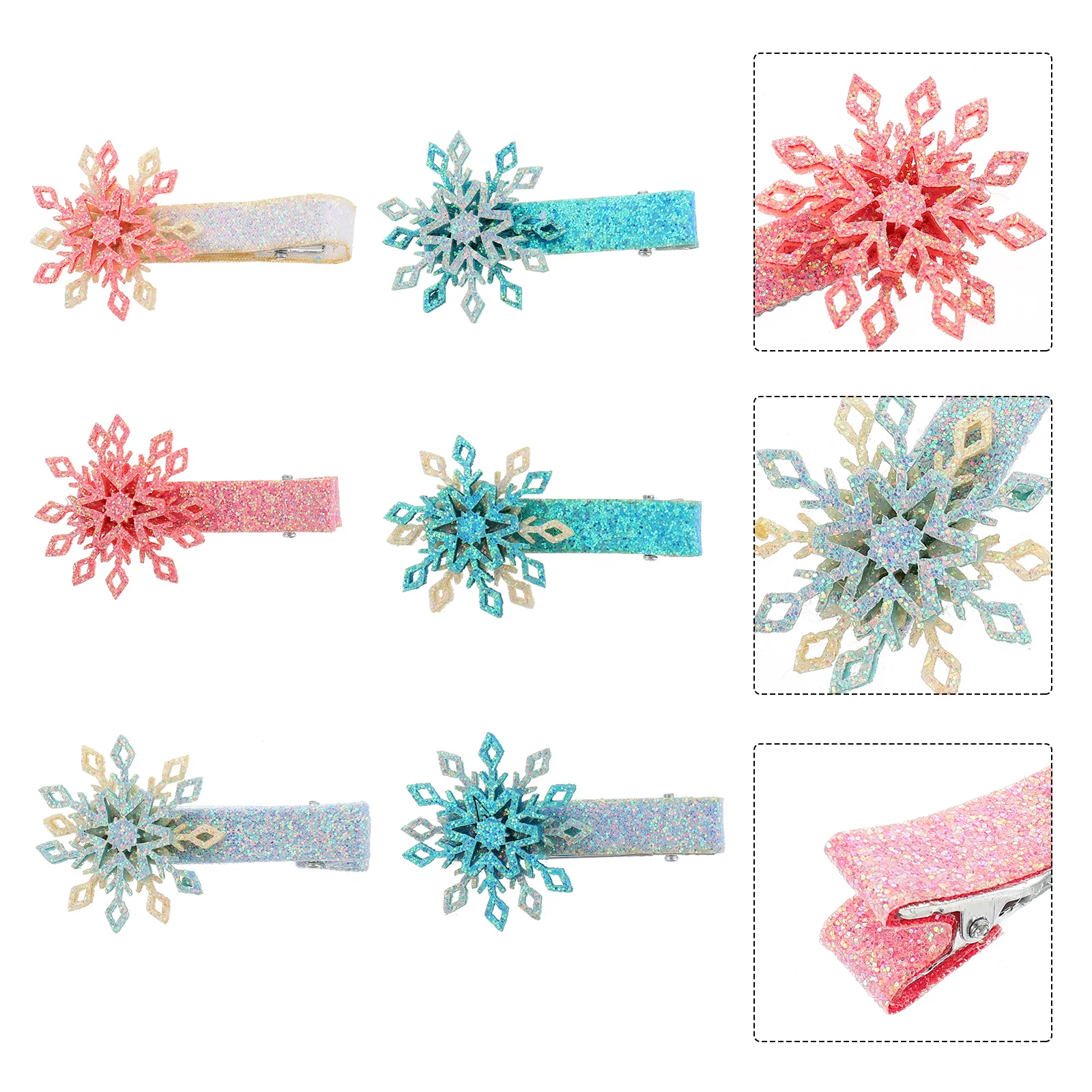 

6 шт., заколки для волос в виде снежинок