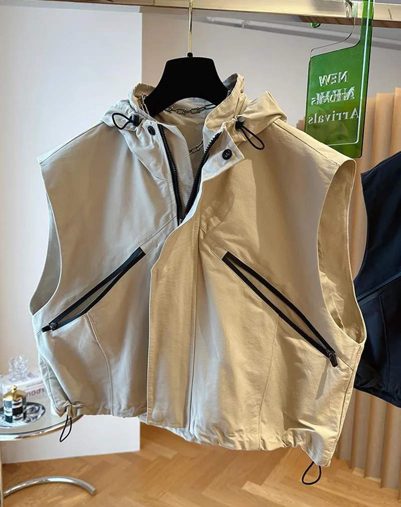 Женский жилет с капюшоном в Корейском стиле свободная куртка без рукавов