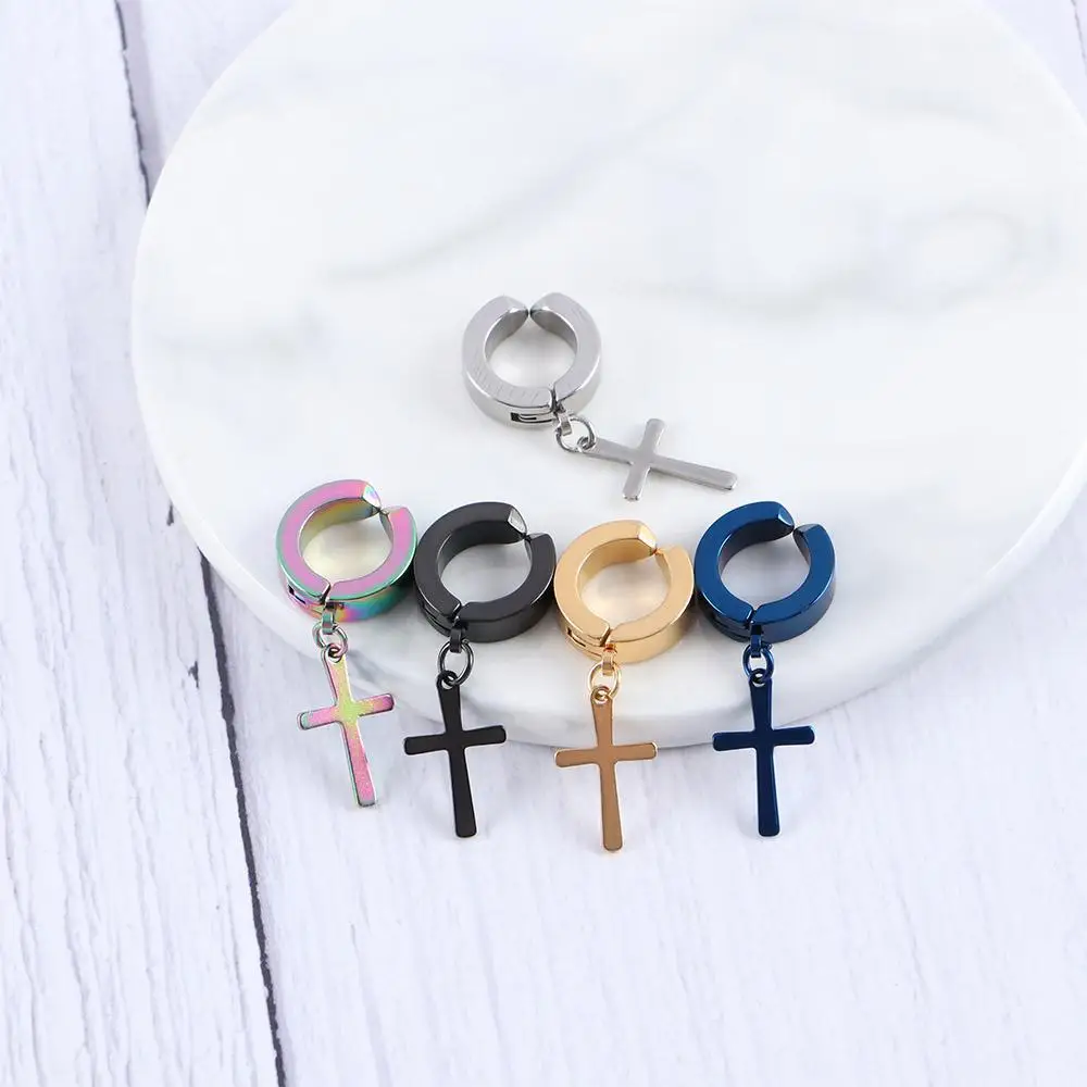 Трендовые серьги в стиле панк-рок из нержавеющей стали без отверстий для ушей