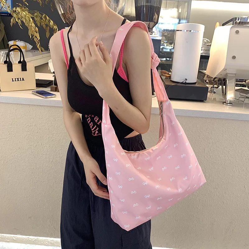 Женская Модная Повседневная Большая Сумка С Принтом И Бантом Нейлоновая