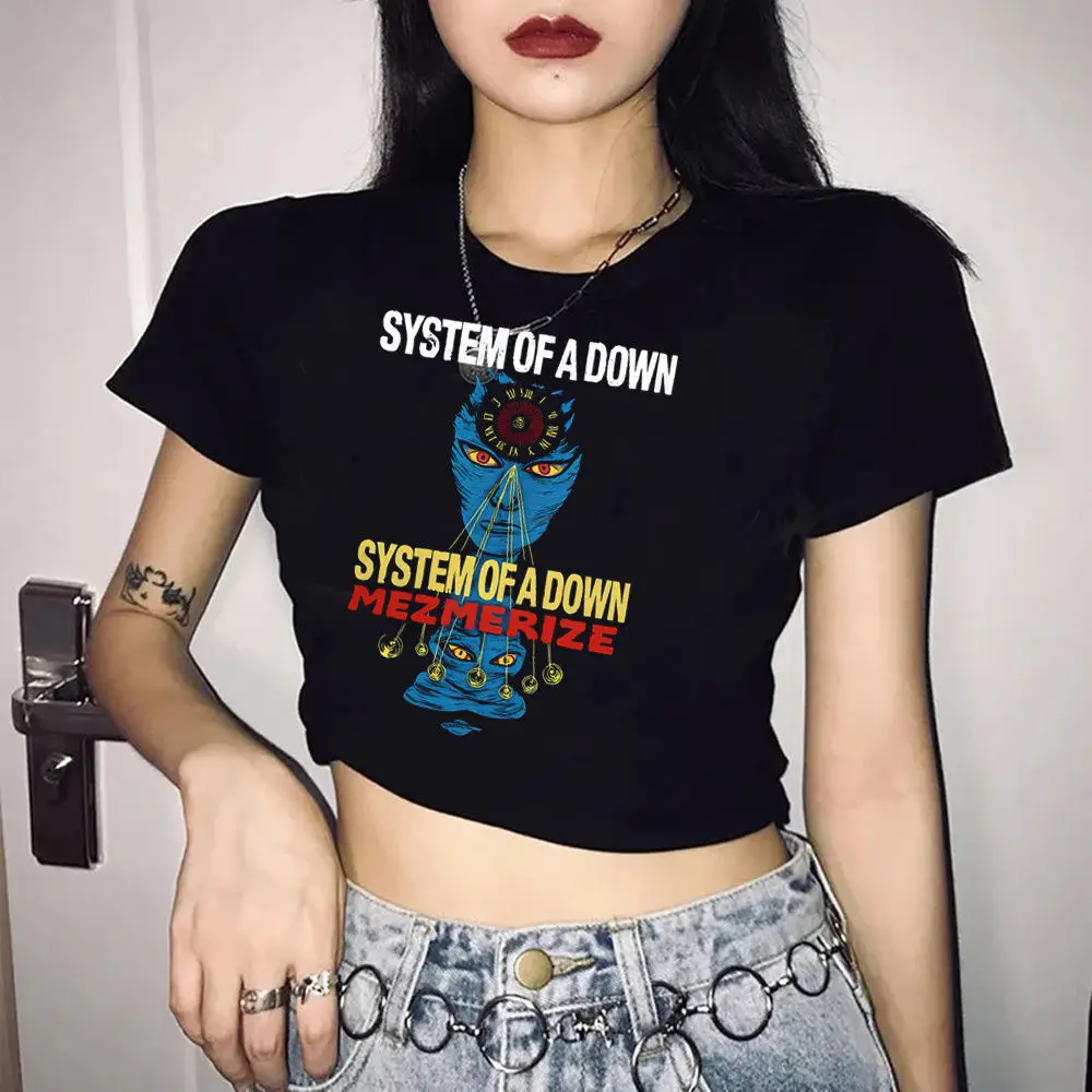 Фото Укороченный топ System of a Down, летний корсет, бэби-долл, гранж, эстетика 2000-х, женская футболка №3