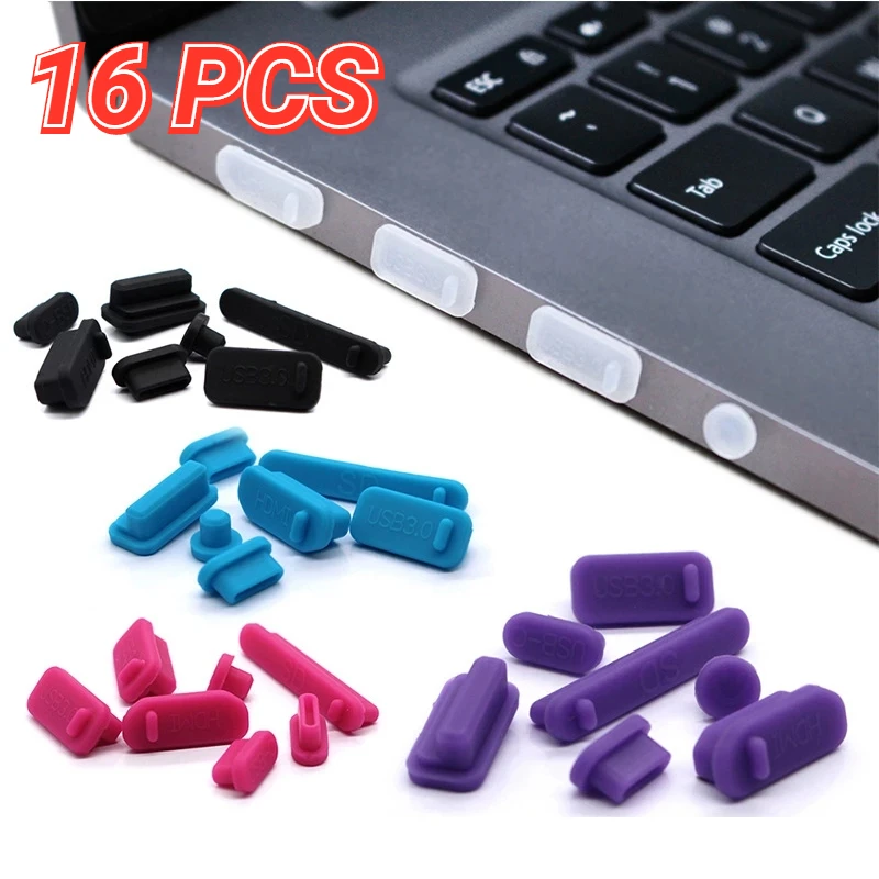 

16pcs Tablet Waterproof Anti Dust Plug Cover Colorful Silicone Laptop USB Dustproof Protective Stopper Computer Accessories