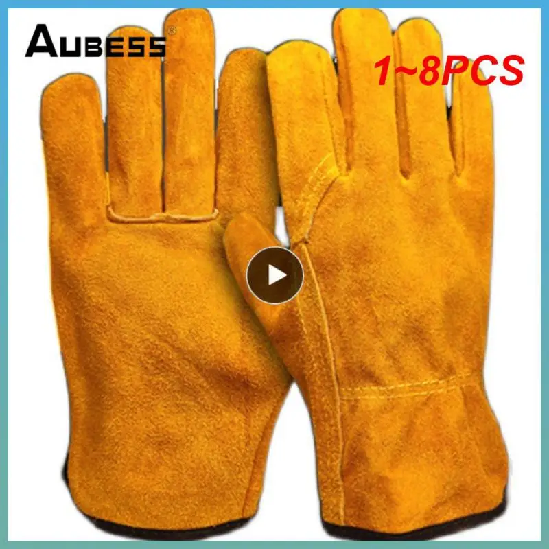 

1~8PCS Men Work Gloves Soft Cowhide Driver Hunting Driving Farm Garden Welding Security Protection Safety Workers Mechanic Glove