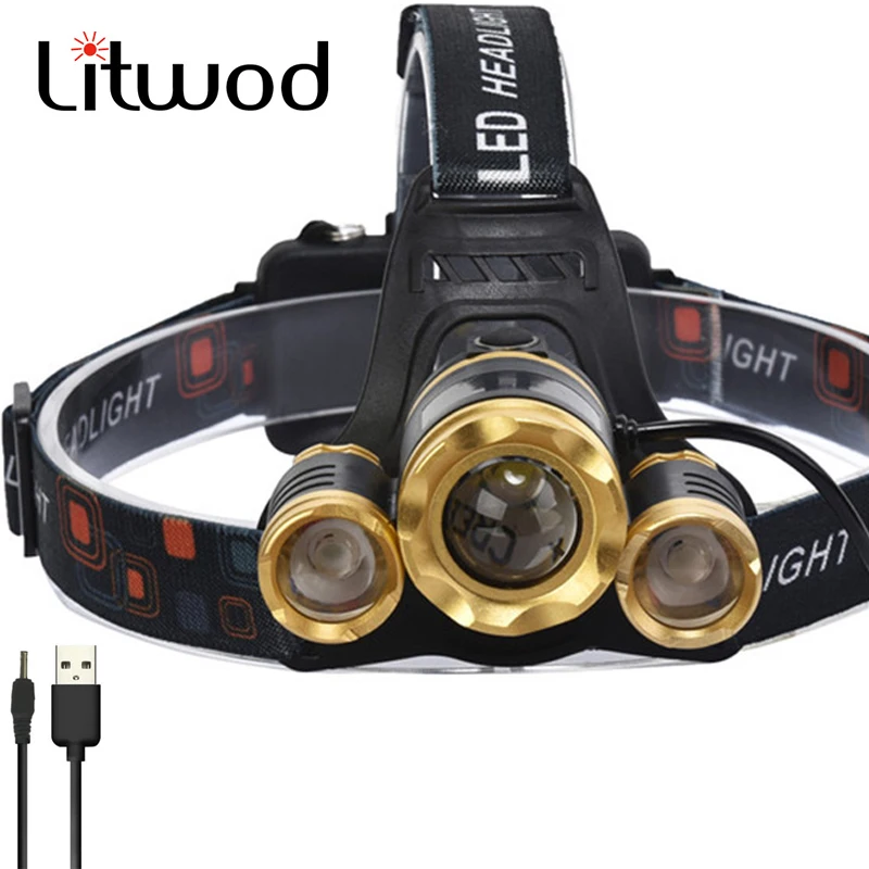 

USB Rechargeable XM-L T6 3 Led Headlight Super bright led head lamp Personality Headlamp Bat shape Head Flashlight Light Torch