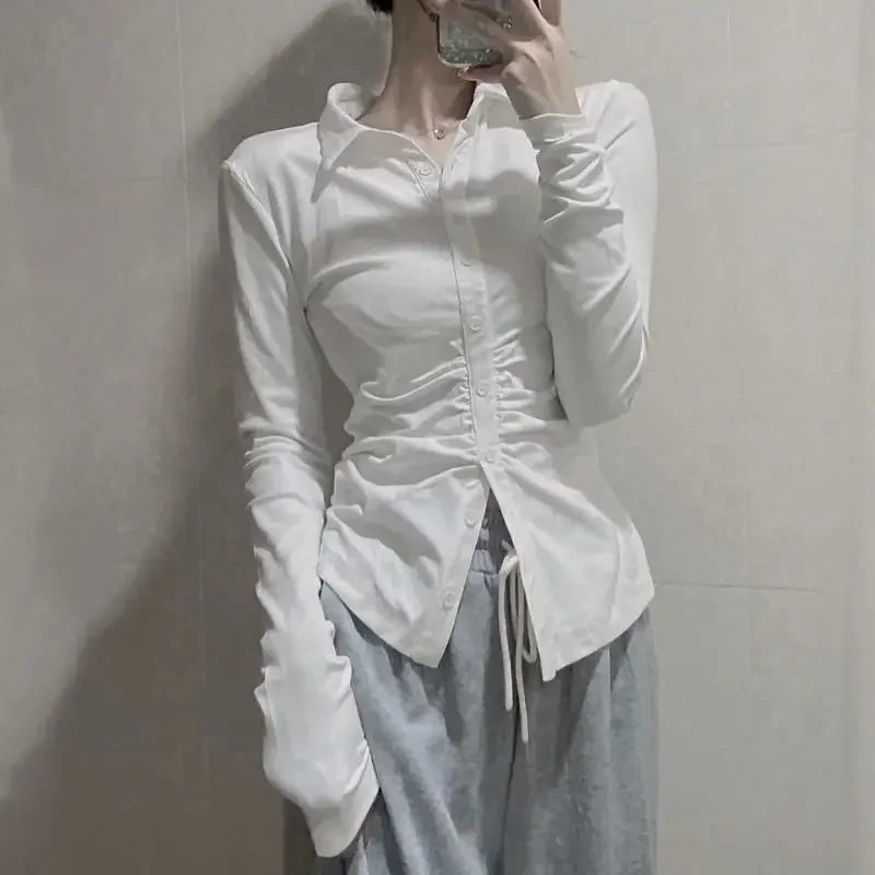 Рубашки с подтягивающей талией женские рубашки длинным рукавом тонкий отложной