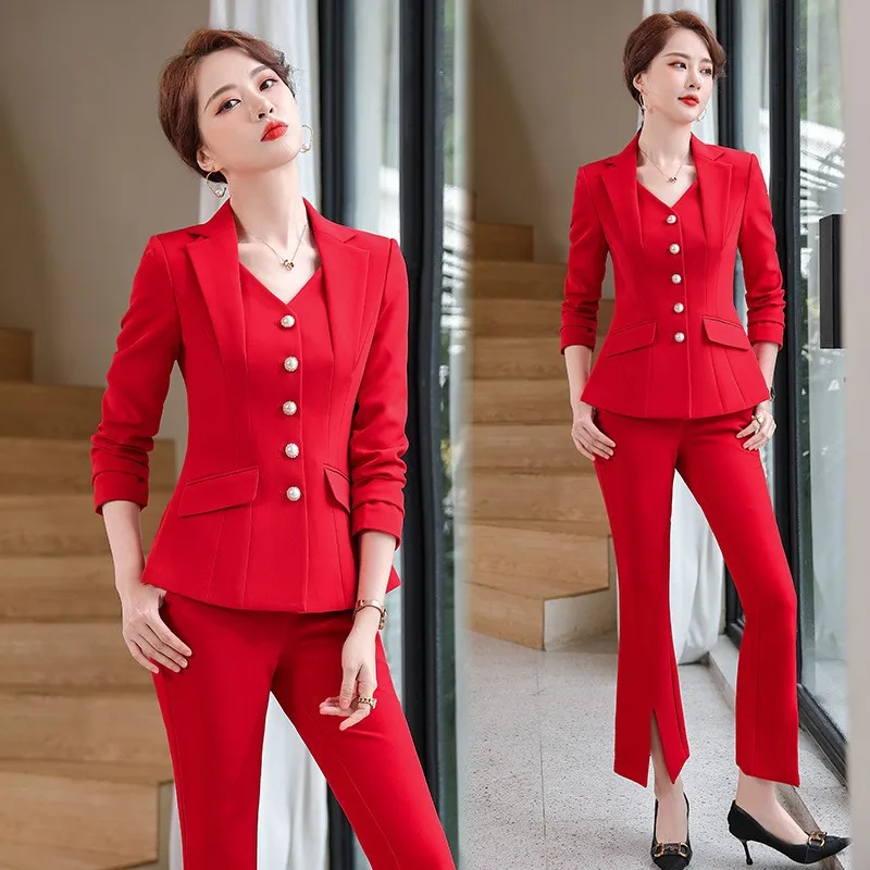 High-Quality Korean Spring Fashion Blazer Jacket And Pant Suit Women Female Office Ladies Business Work Wear Formal 2 Piece Set