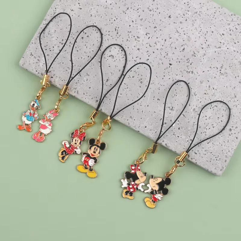 Фото Брелок с подвеской из сплава Disney Caton, Микки и Минни, детский студенческий рюкзак, подвесные аксессуары, супер милая веревка для телефона для пары №2