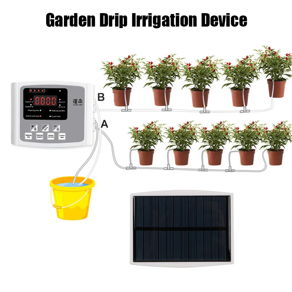 Automatic Watering Device for Plants Double Pump Controller Garden Drip Irrigation Device Intelligent Solar Timer System