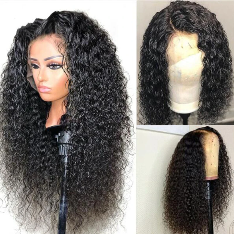 

26Inch 180%Density Preplucked Soft Glueless Natural Black Long Kinky Curly Deep Lace Front Wig For Women BabyHair Daily Cosplay