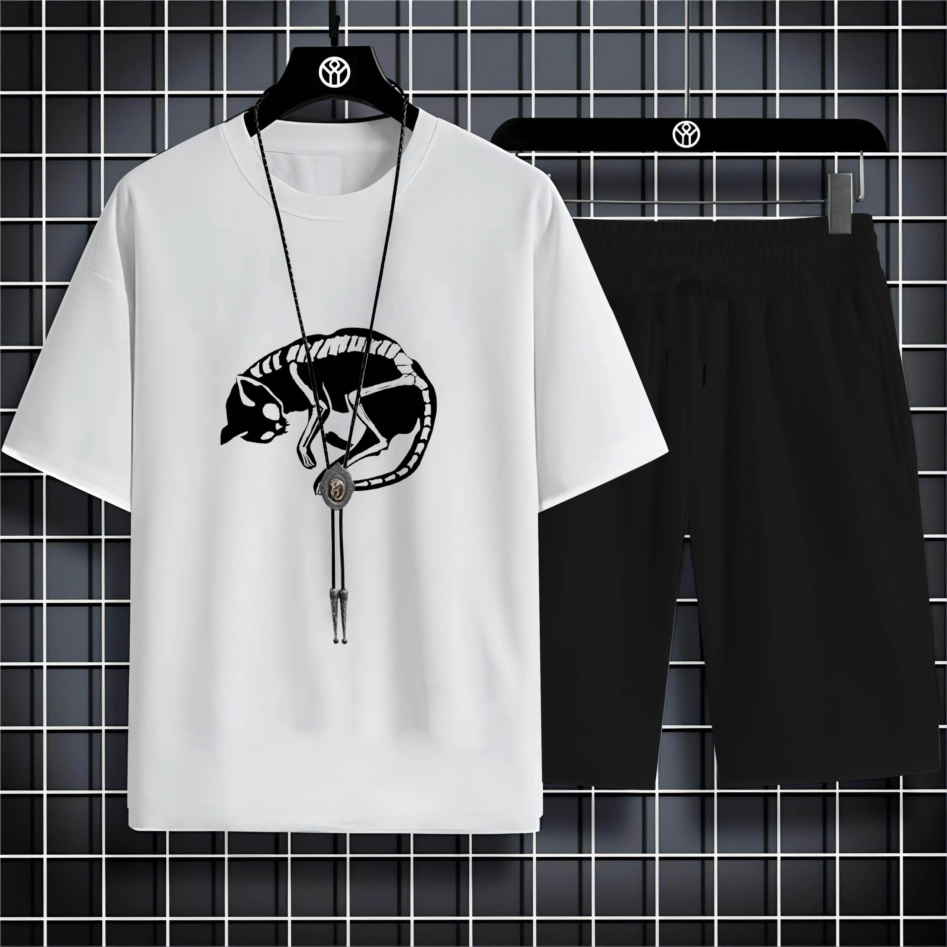 

Summer Fashion Outdoor Street Style 2d Kitten Print O Collar Comfortable Breathable Short Sleeve Casual Set T-Shirt Quick Drying