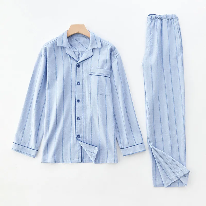 Spring and Autumn New Style Couple Pajamas Long Sleeve Pants Set 100% Cotton Stripe Casual Home Wear for Men and Women sleepwear