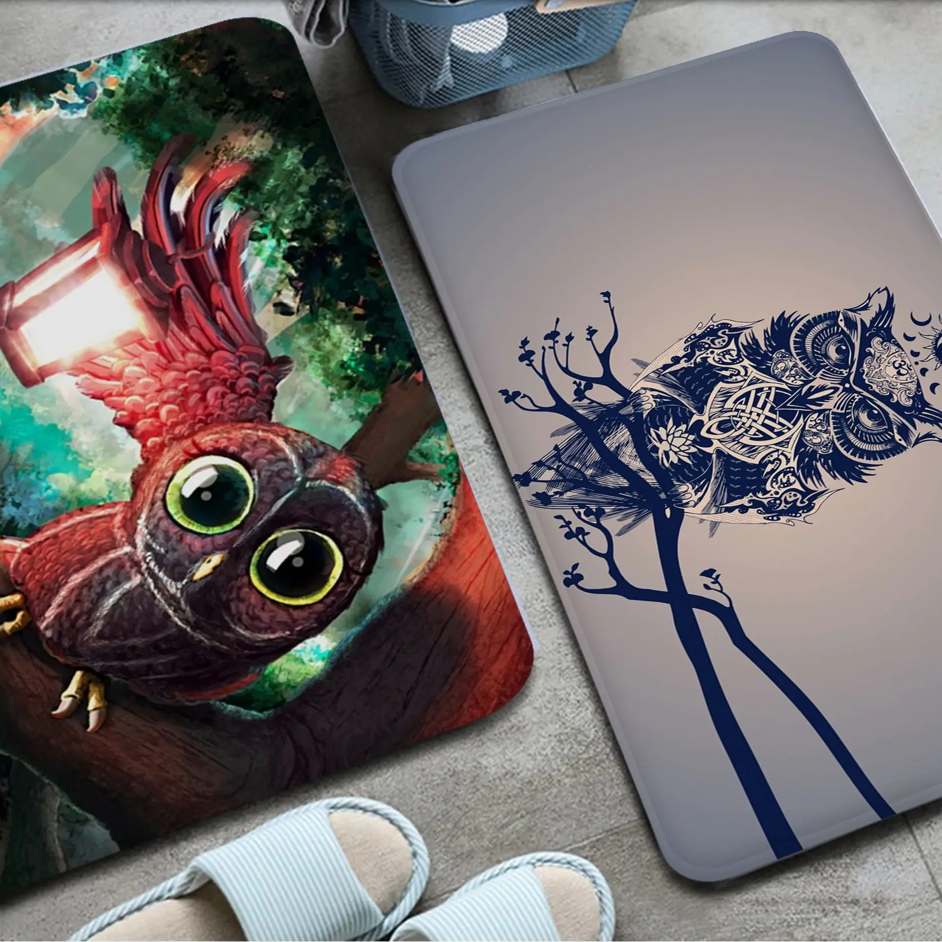 

Psychedelic Owl Long Rugs INS Style Soft Bedroom Floor House Laundry Room Mat Anti-skid Welcome Doormat