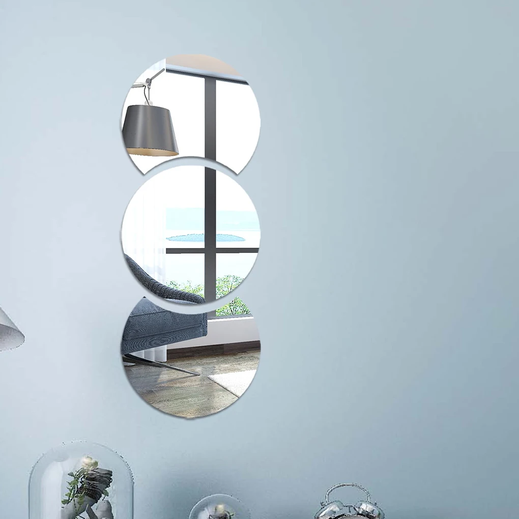 

6 шт. фоновые настенные наклейки для гостиной, круглые зеркальные наклейки, отражающие эффекты, декор для спальни для дома