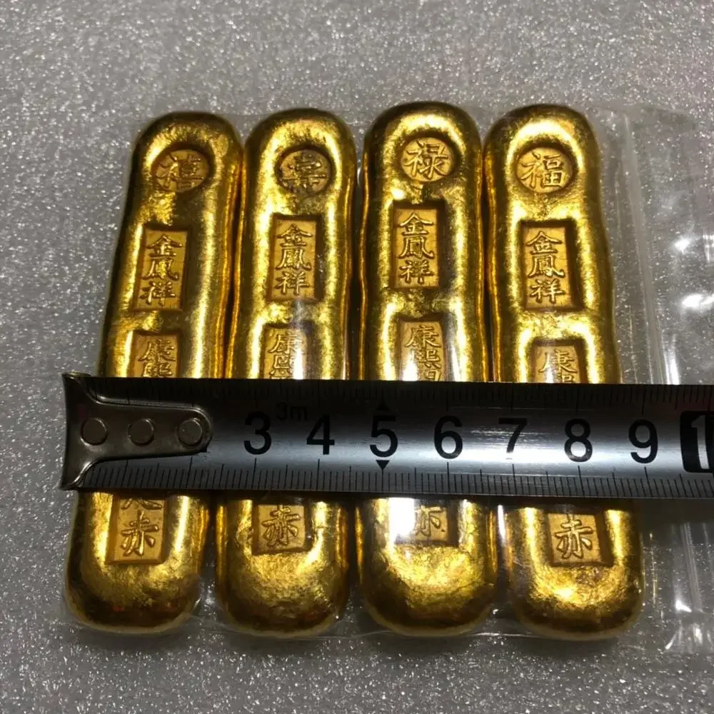 4 шт. китайская антикварная коллекция округлая FU LU SHOU XI золотой слиток семейное