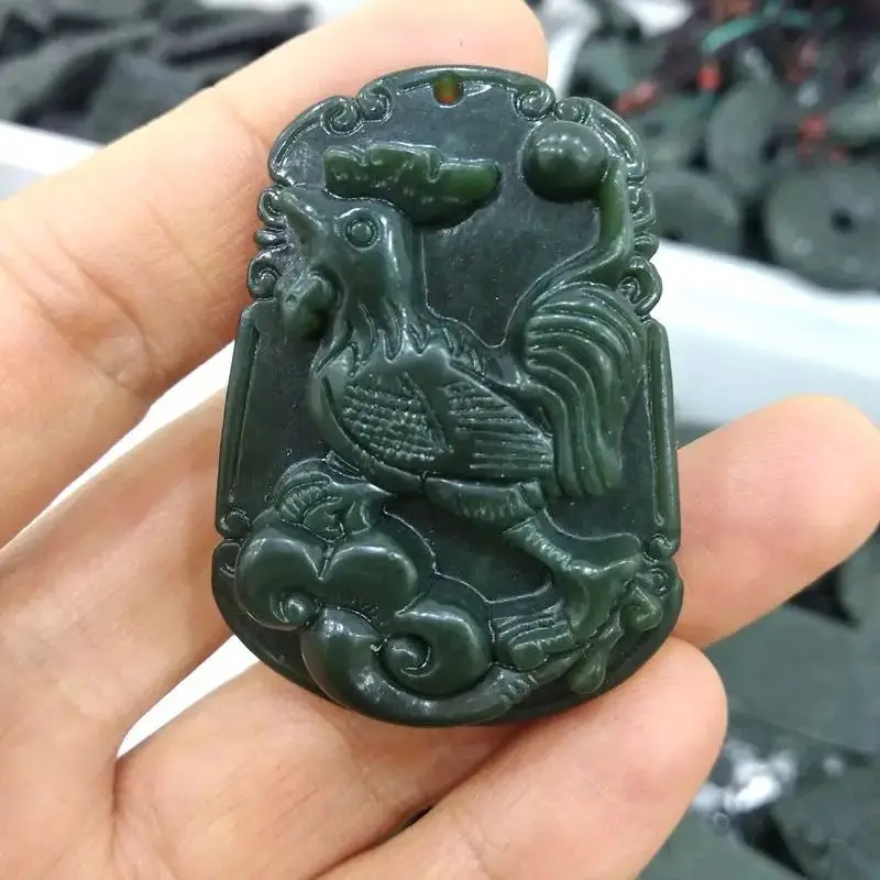 

Nature He Tian Jade Mascot Pendant Amulet Cock Chinese Zodiac Chick Year Person Bless Talisman