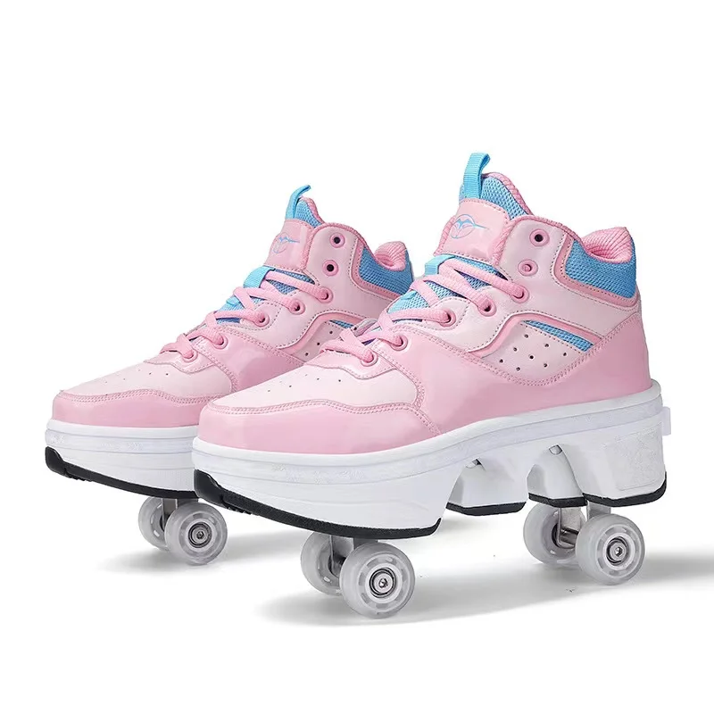 Deform Wheel Skates Roller Skate Shoes With Four-Wheel Kids Casual Deformation Parkour Sneakers For Children Sport Walk