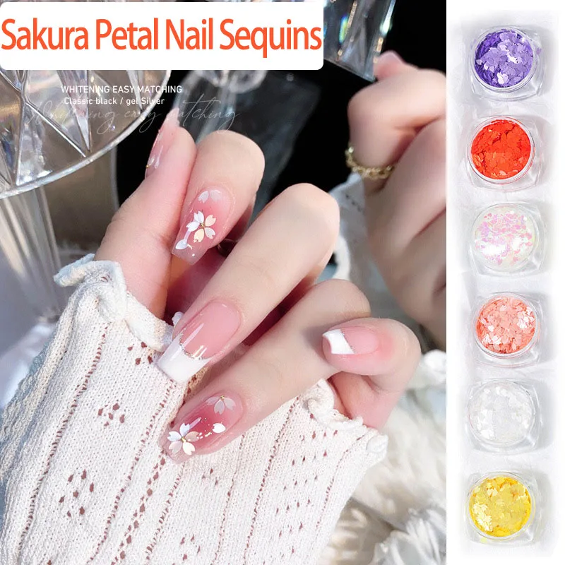 

French Nail Art Jewelry Cherry Blossom Petals Sequin Symphony Fluorescent Ultra-thin Patch Nail Design Elegant Nail Decoration