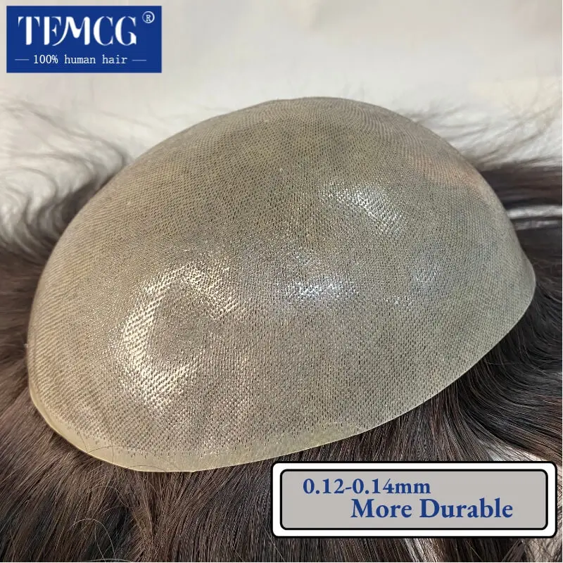 Promotion Invisible Knot 0.12-0.14mm PU Durable Male Hair Prosthesis 6' 100% Natural Human Hair Toupee Men Hair System Unit