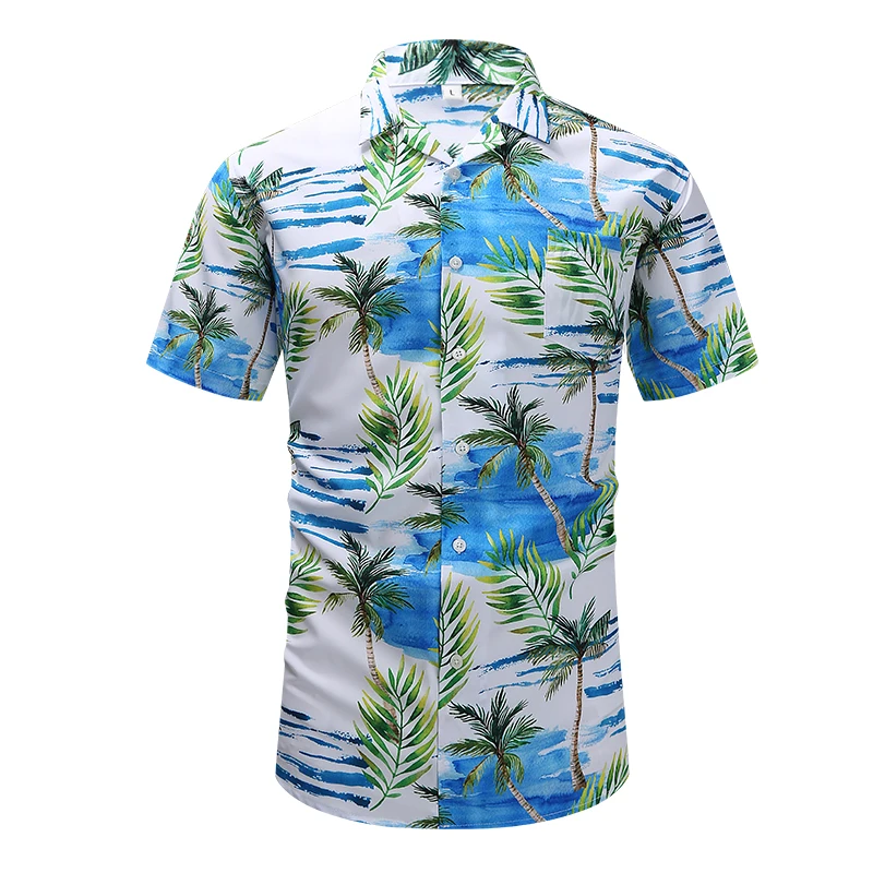 Festive Carnival Short Sleeve Hawaiian Shirt Men Summer Mens Hawaiian Shirts Casual Tropical Plants Print Beach Aloha Shirt Men