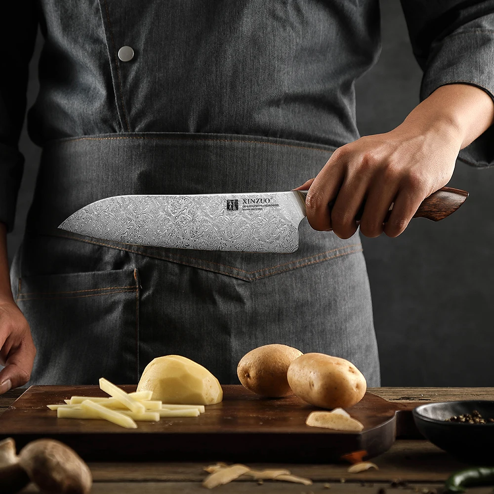XINZUO 7 8-дюймовый нож для шеф-повара Granton Edge 110-слойный двухъядерный дамасский