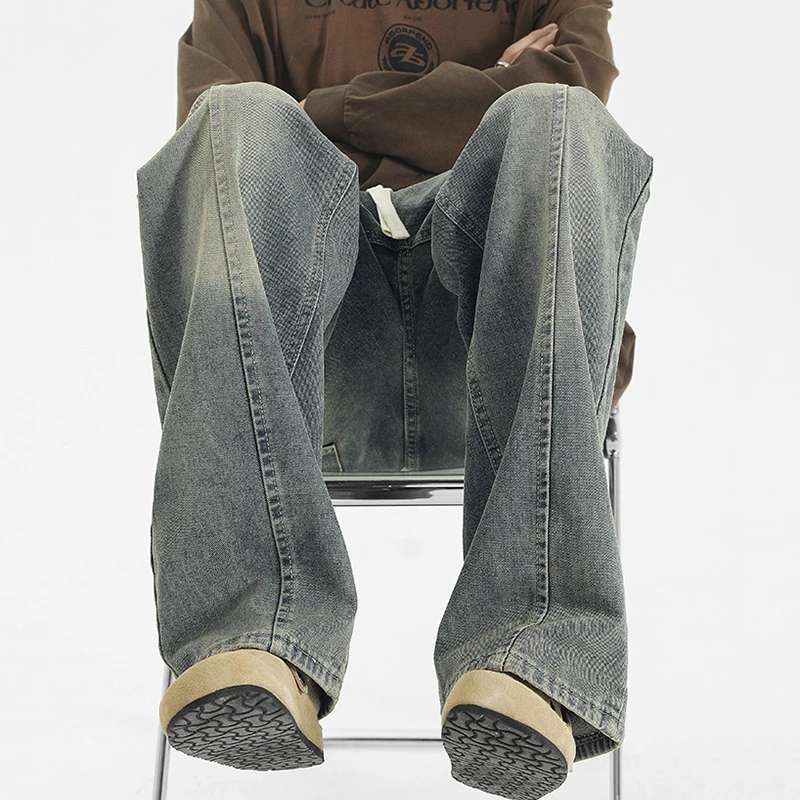 FEWQ мужские джинсовые брюки в американском стиле повседневные однотонные