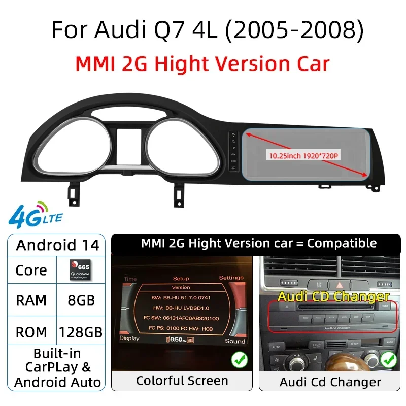 Android 14 авто радио CarPlay для Audi A6 C6 4f для Audi Q7 4L 2005-2015 MMI 2G 3G GPS автомобильный мультимедийный плеер Navi стерео DSP