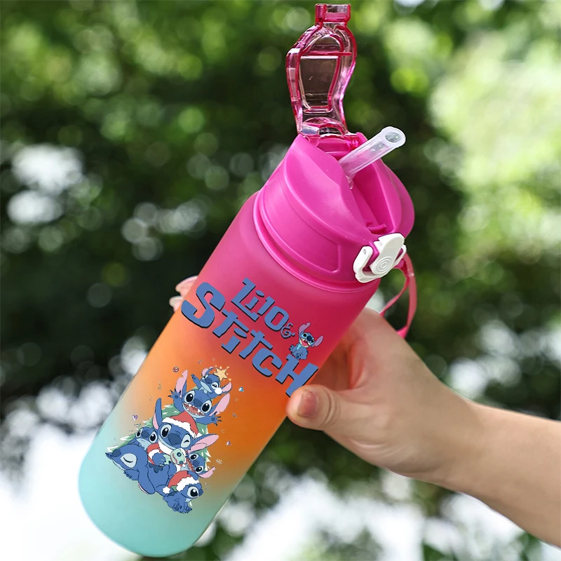 750ml Disney Lilo Stitch Water Cup Portable Children Cute Plastic Cartoon Outdoor Sport Large Capacity Bottle Kid Gift