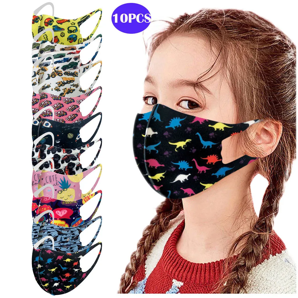 

10PC Kawaii Kids Child Face Mask Washable Cartoon Dinosaur Print Masks Children Baby Breathable Mouth Mask Gift Decoration