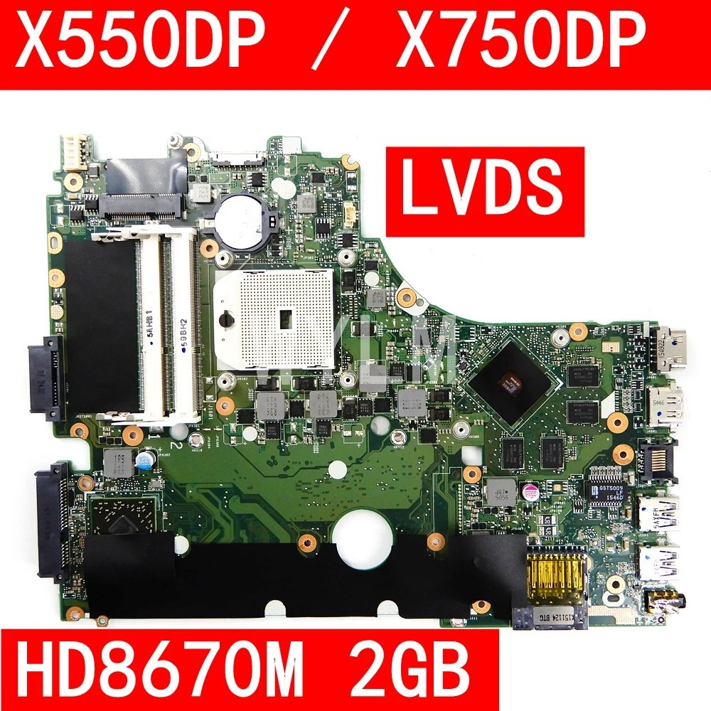 

Материнская плата X550DP LVDS HD8670M 2 Гб VRAM REV2.0 для ноутбука ASUS X550DP X750DP X550 X550D K550DP, полностью протестированная материнская плата