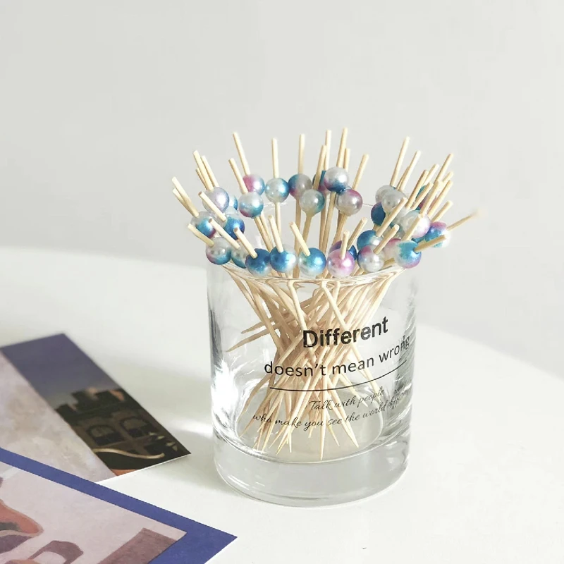 100PCS золотые бусины бамбуковые палочки для фруктов детей коктейль украшения пики