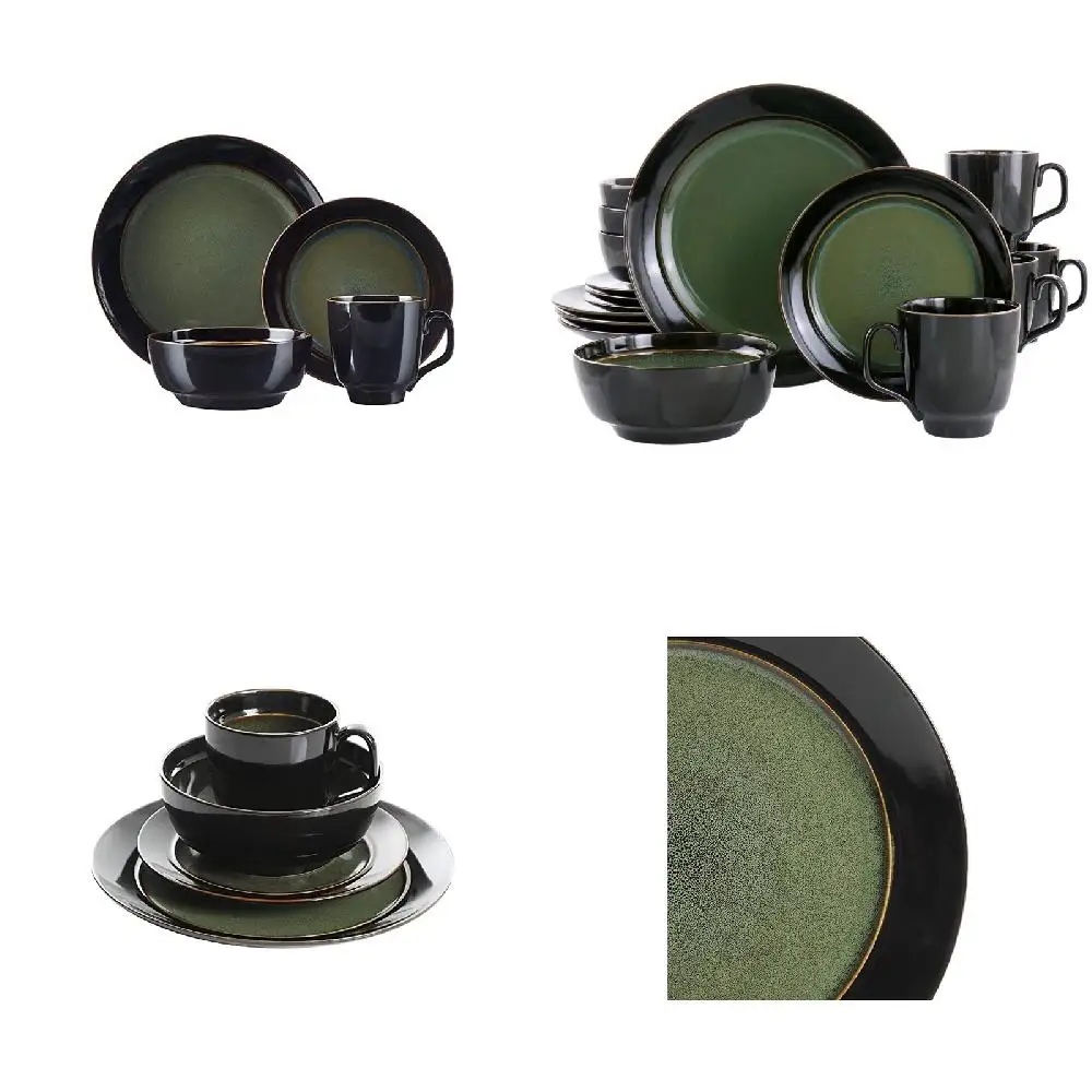 

Gorgeous Green 16-Piece Round Stoneware Galleria Dinnerware Set, Perfect for Everyday & Special Occasions - Ideal Choice for Hom