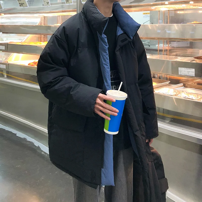 Winter Jacket Men Warm Fashion Mid Length Thicken Coat Men Streetwear Korean Loose Grey Black Thick Jackets Mens Parker Clothes