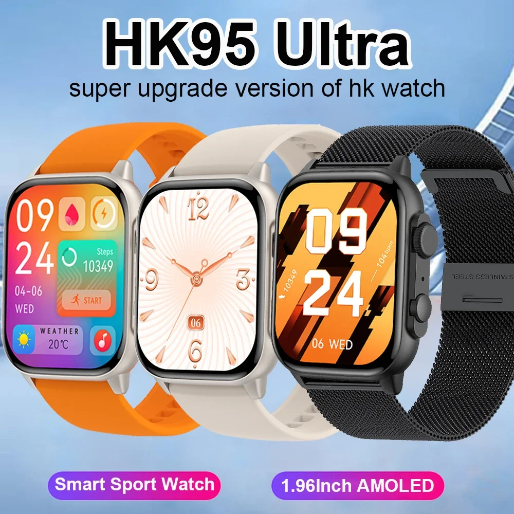 

Смарт-часы HK95 Watch 9 Ultra reloj hombre AMOLED 2023 дюйма с измерением пульса и уровня кислорода в крови, мужские Смарт-часы PK Hello Watch 3 Plus, 1,96