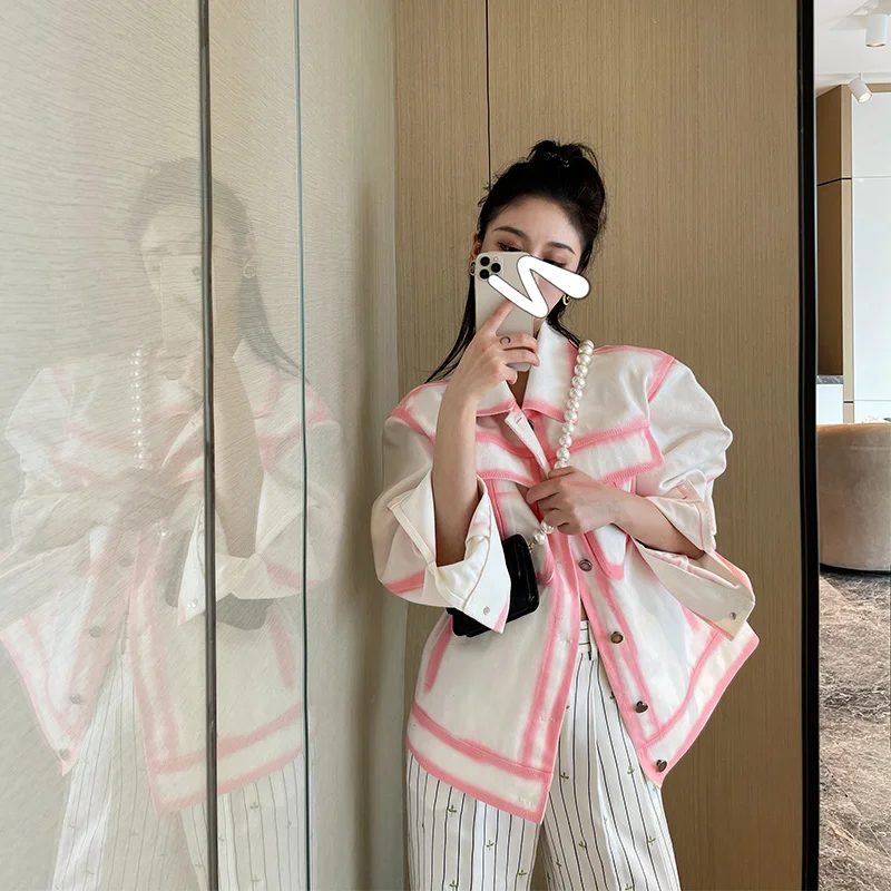 Куртка Xiaojingjia женская джинсовая точно такой же французский силуэт с красной