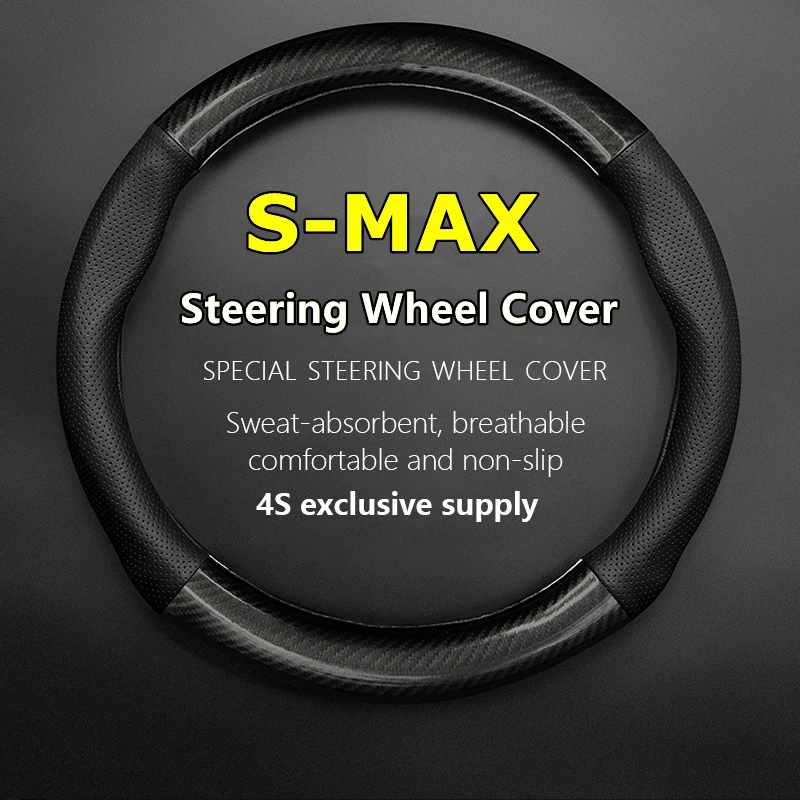 

No Smell Thin For Ford S-MAX Steering Wheel Cover Genuine Leather Carbon Fit SMAX 2011 2013 Vignale 2014 2015 2016 ST Line 2018