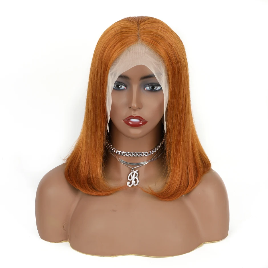 Ginger Brow Straight Bob Wig Brazilian Ginger Straight Bob Lace Front Wig 4x4x1 Lace Front Human Hair Wigs For Women 150%Density