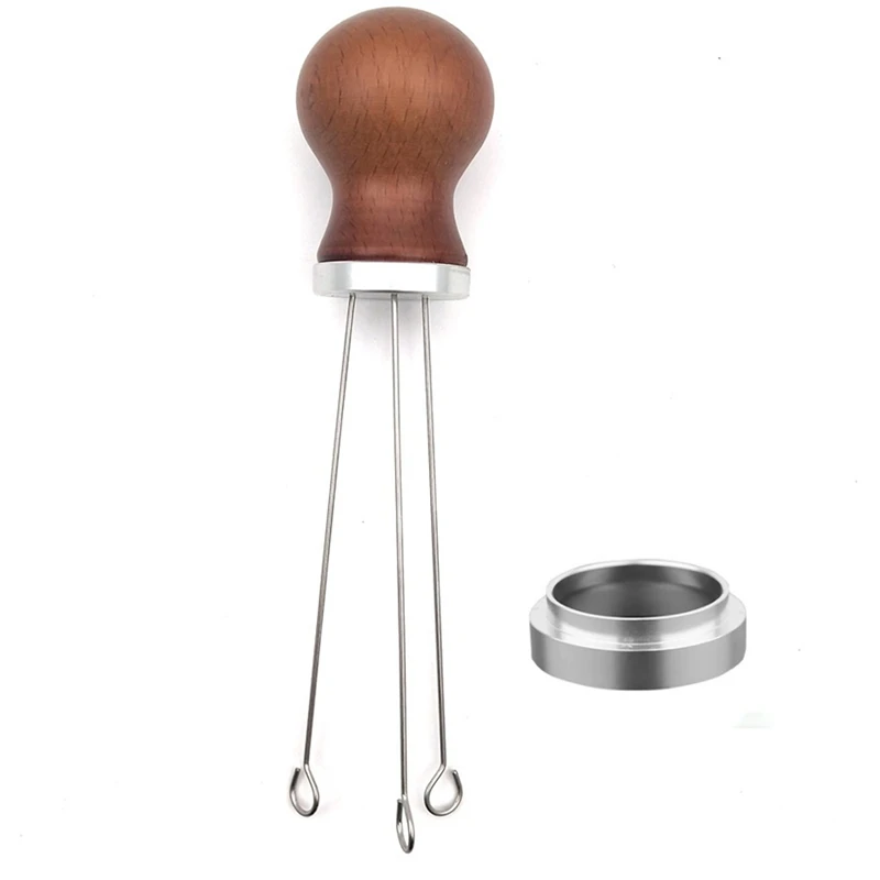 

Solid Wood Handle Needle Coffee Tamper,Coffee Tamper Distributor,Coffee Powder Leveler Tool With Powder Ring(51 MM)