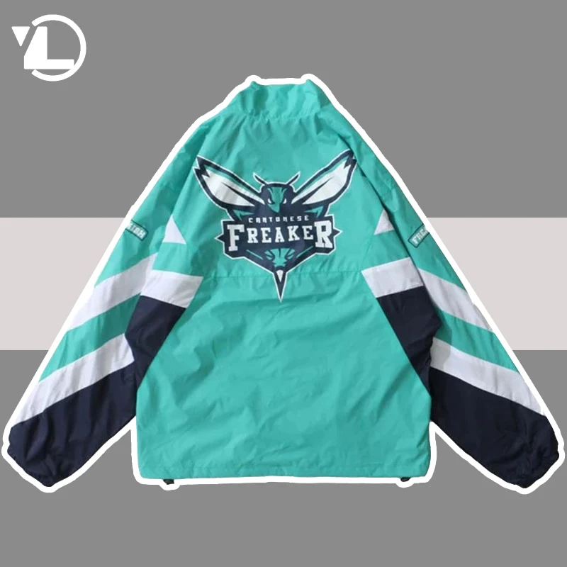 Bomber Jacket Men Retro Color Block Loose Casual Sport Bee P