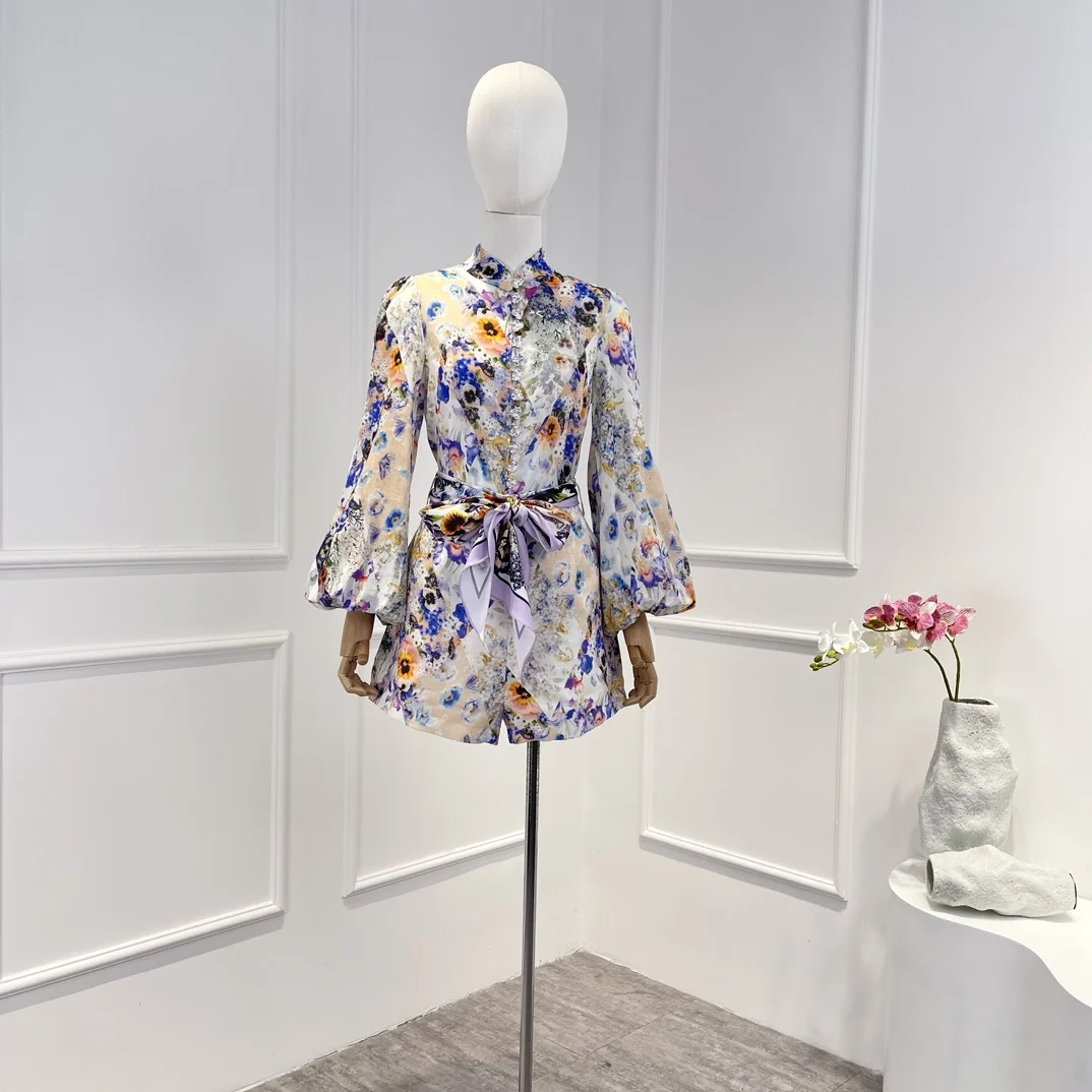 

Новинка 2023 г., льняные шорты с высокой талией и цветочным принтом