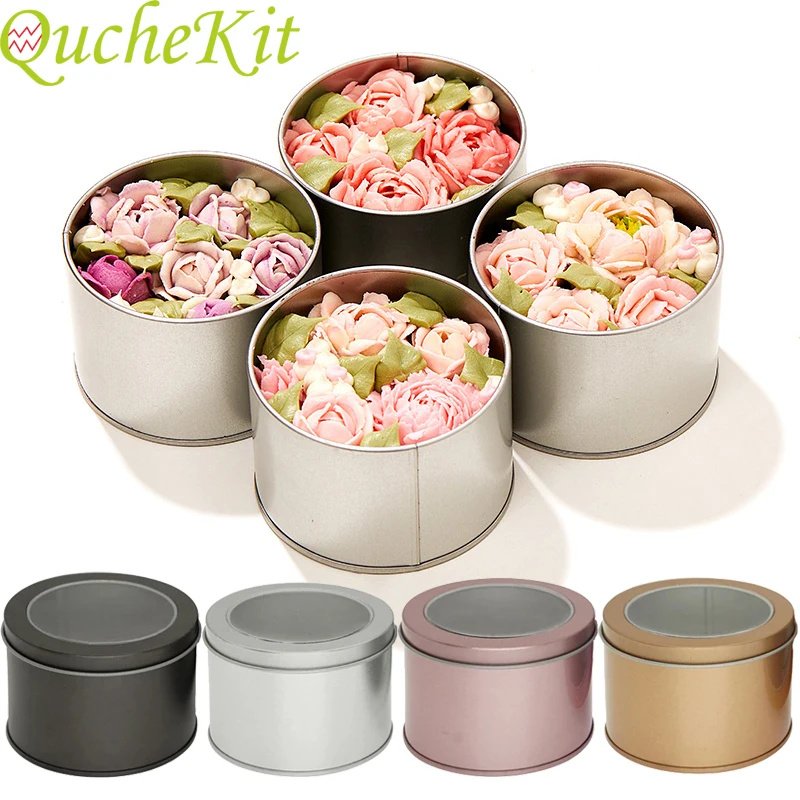 

6Pcs Clear Window Tin Box For Packaging Gift Chocolate Candy Cake Boxes Metal Making Candle Jars Jewelry Storage Organzier