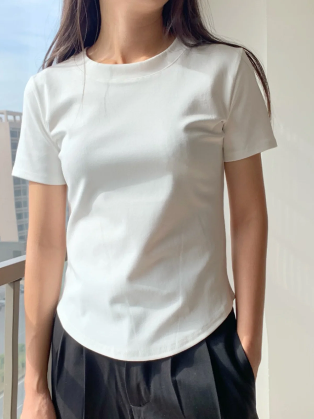 2024 новая облегающая футболка из чистого хлопка с короткими рукавами женская