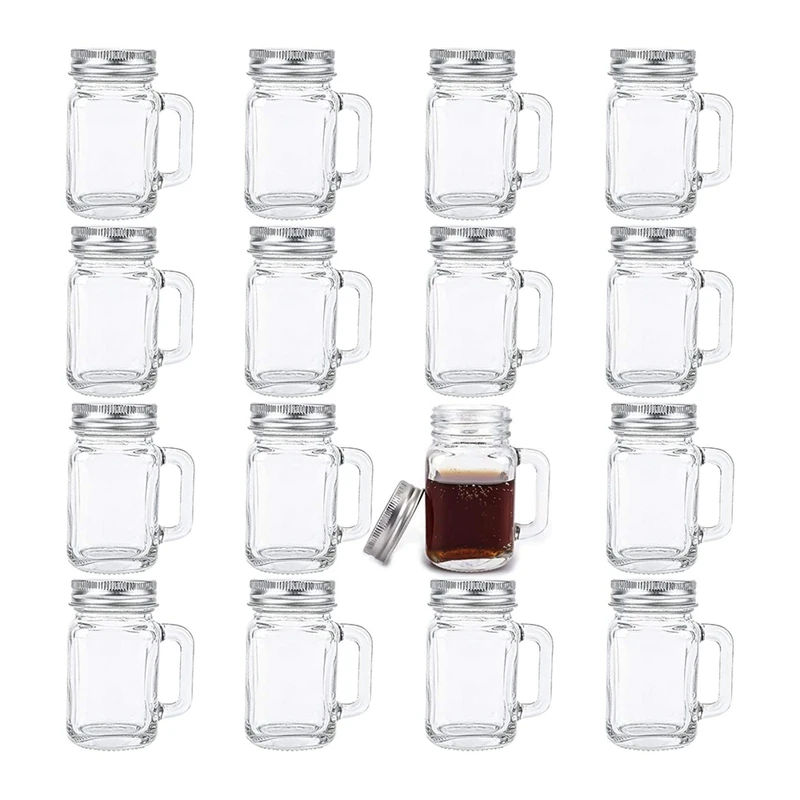 

16 Pack 2 Oz Mini Mason Jar Shot Glasses With Lids, Glass Favor Jars For Drink, Dessert, Candle, Craft