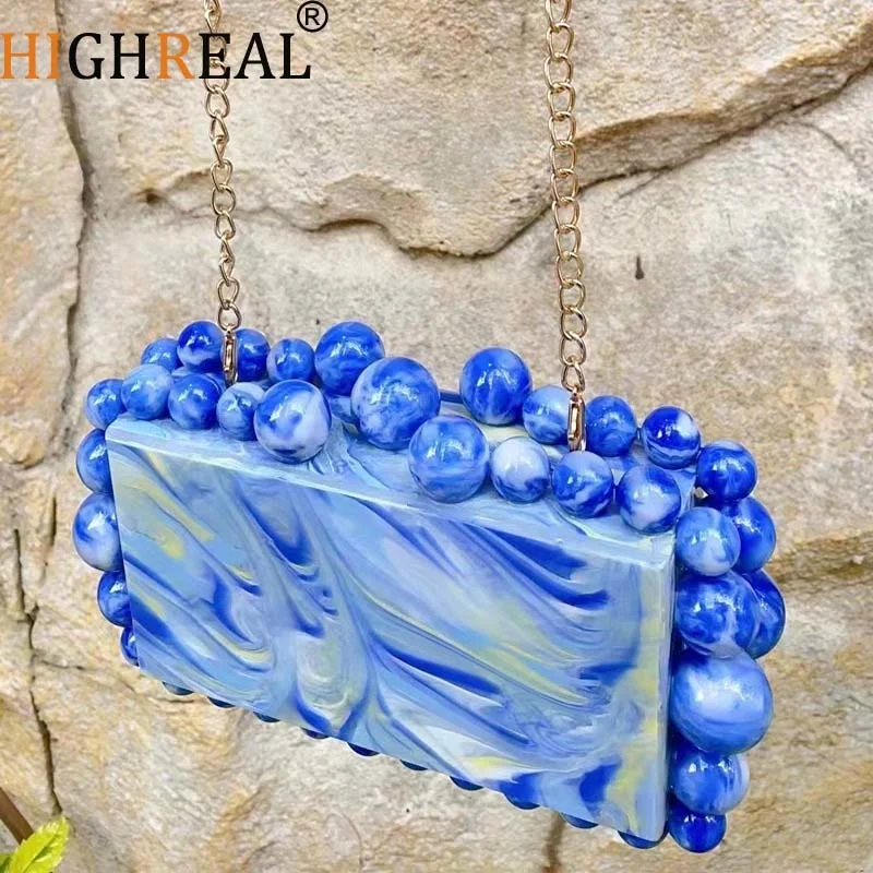 

Women Clear Acrylic Box Evening Clutch Bags For Wedding Party Luxury Gold Foil Beads Purses And Handbags Designer High Quality
