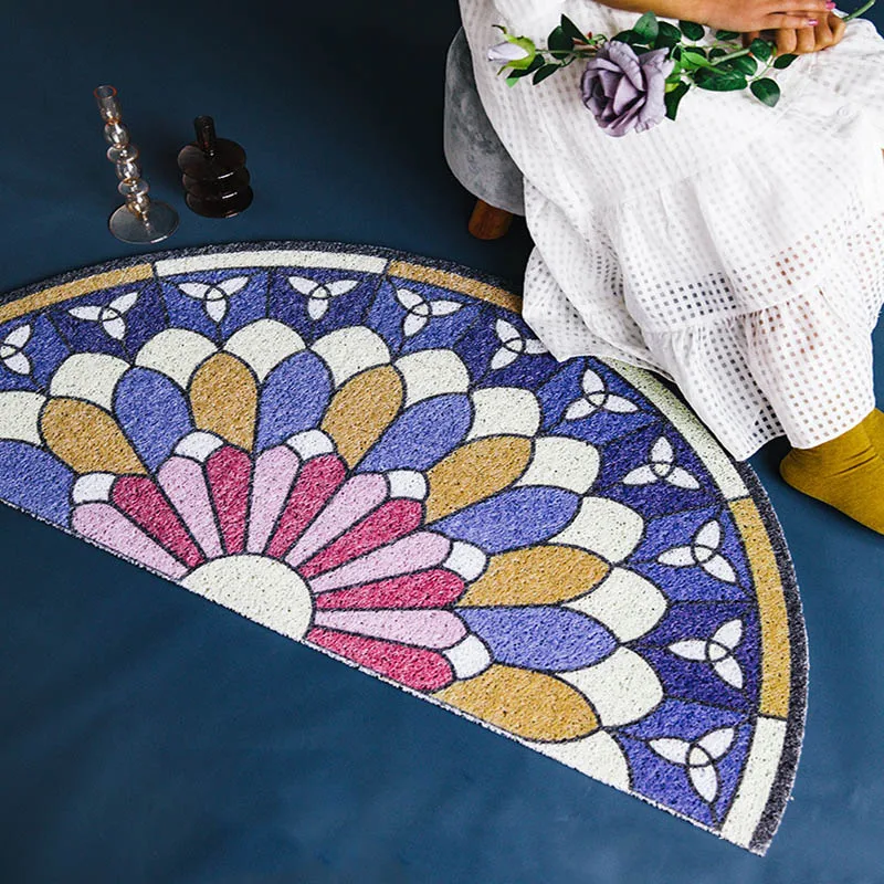 

Door Mats for Home Durable Non Slip Floor Mats Bedroom Carpet and Rugs European Half Round Doormat Dust-proof PVC Entrance