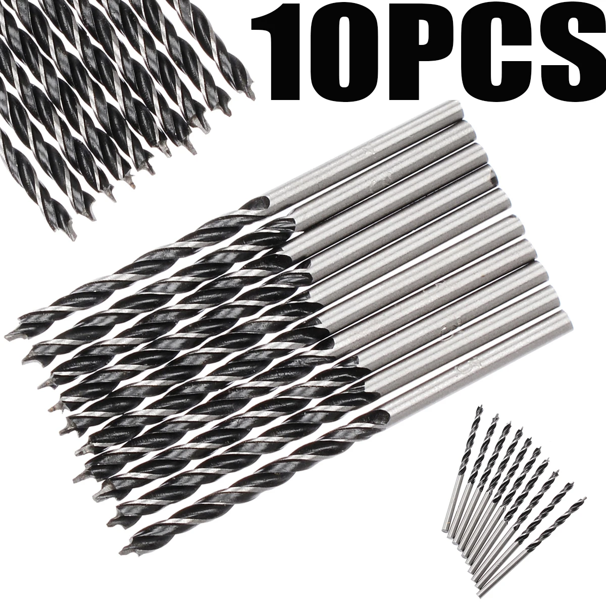 

10Pcs High Strength Woodworking Twist Drill Bit Wood Drills with Center Point 3mm Diameter For Woodworking