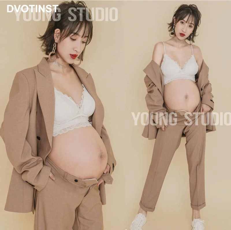Dvotinst Women Photography Props Cool Suits Maternity Full Sleeves Pants 2pcs Casual Pregnancy Pregant Studio Shooting Clothes enlarge