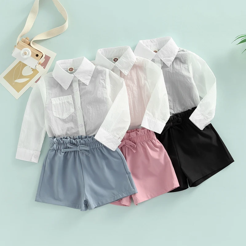 

Комплект с шортами для девочек, топ без рукавов с круглым вырезом и шорты с эластичным поясом и Солнцезащитная куртка, летний наряд, 1-6 лет