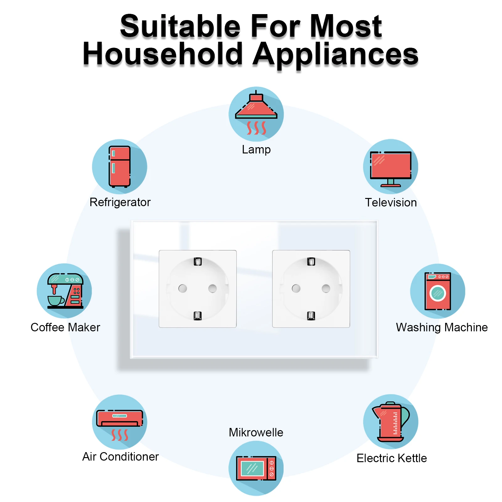 Фото Bingoelec стандарт ЕС, одинарная настенная розетка, двойные стеклянные розетки, тройные розетки, электрическая розетка 16А для обустройства дома №5